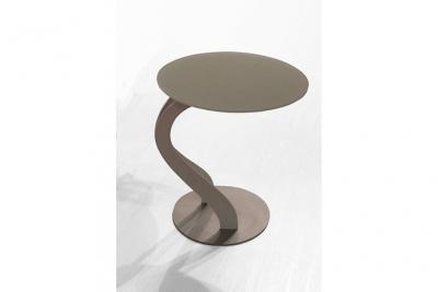 Bout de canap&eacute; TOM design taupe ovale en verre tremp&eacute;