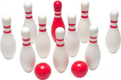 BUITENSPEEL BS Toys jeu de bowling en bois 12 pi&egrave;ces blanc/rouge