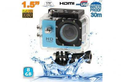 YONIS Camera embarqu&eacute;e sport caisson &eacute;tanche waterproof 12 mp full hd 1080p bleu 8go 