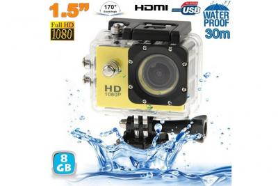 YONIS Camera embarqu&eacute;e sport lcd caisson &eacute;tanche waterproof full hd 1080p jaune 8 go 