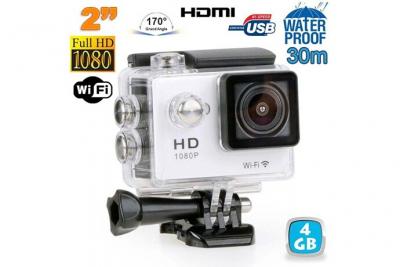 YONIS Cam&eacute;ra Sportive &Eacute;tanche 30M 170&deg; HD 1080P Wifi Time Lapse Multi Sport Argent 4Go 