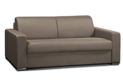 ITALIAN SPIRIT Canap&eacute; convertible 2- allure matelas m&eacute;mory 20cm lattes 120cm cuir vachette taupe clair