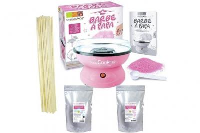 SCRAPCOOKING Coffret barbe &agrave; papa - machine + pr&eacute;paration rose 400 g et bleue 400 g + 100 b&acirc;tonnets
