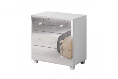 Commode 4 tiroirs corps blanc et fa&ccedil;ades recouvertes de miroirs collection luxor.