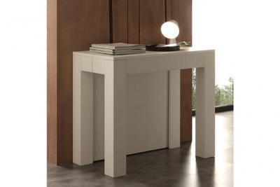 Table console extensible cargo m&eacute;lamin&eacute; ch&ecirc;ne blanc 90 x 50 prof. 4 allonges.