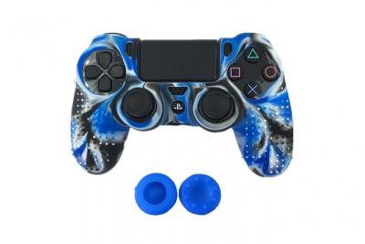 OEM Coque de protection en silicone avec 2 caps pour manette PS4/Slim/Pro - Camouflage blue 