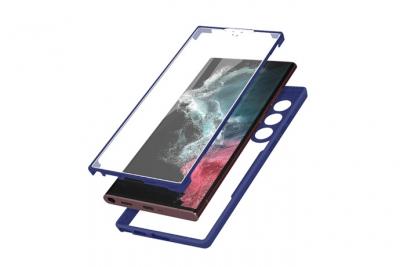 AVIZAR Coque Samsung S22 Ultra en Plexiglas dos et face en cadre bleu polym&egrave;re