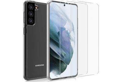 LITTLE BOUTIK Coque Silicone Transparente + 2 Verres Trempes Pour Samsung Galaxy S21 Plus 5G