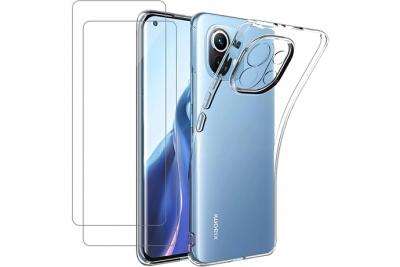 LITTLE BOUTIK Coque Silicone TPU  Transparente + 2 Verres Trempes Pour Xiaomi Mi 11 Lite 5G NE &reg; 