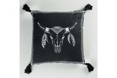 COTON D INTERIEUR Coussin D&eacute;co &agrave; Pompons ""Mohicana"" 40x40cm Noir