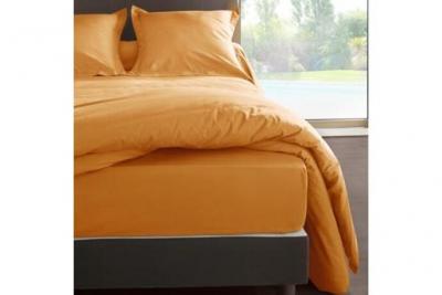 VENT DU SUD Drap housse percale M&eacute;line 2 LABELISSIM - Jaune miel - 180 x 200 cm