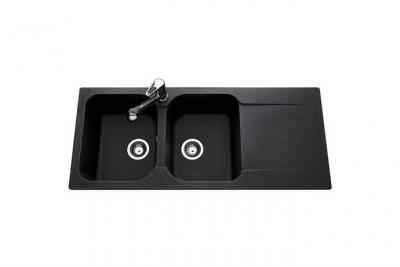 EWI Evier synth&egrave;se noir l&eacute;g&egrave;rement mouchet&eacute;  ziggy 2 bacs 1 &eacute;gouttoir