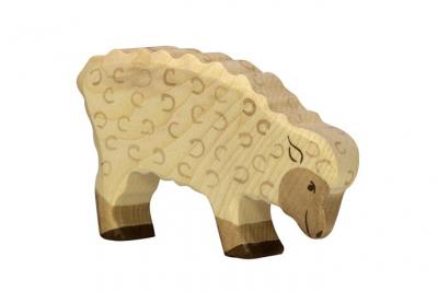 HOLZTIGER Figurine en bois  : animaux de la ferme : mouton mangeant  