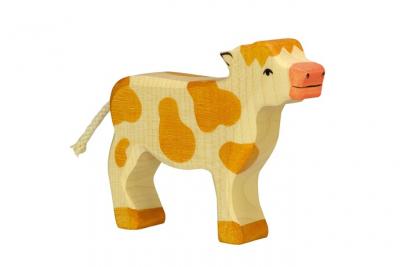 HOLZTIGER Figurine en bois  : animaux de la ferme : veau marron