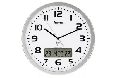 Horloge murale radio-pilot&eacute;e Extra av. indic. de date et de temp&eacute;r.