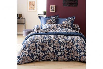 LINNEA  Housse de couette 260x240 cm satin de coton BOTANIC bleu Nuit