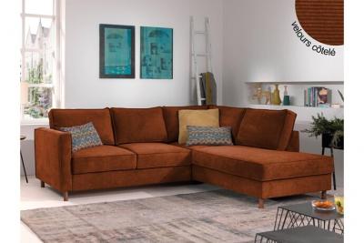 LISA DESIGN Canap&eacute; d'angle droit convertible 5 places Velours c&ocirc;tel&eacute; Rouille