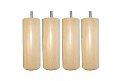 Jeu de 4 pieds cylindriques bois vernis-Hauteur 15 cm-Bois Clair