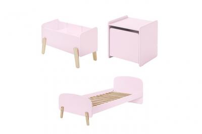 VIPACK Lit 90x200 - chevet 1 porte et coffre &agrave; jouets kiddy - vieux rose