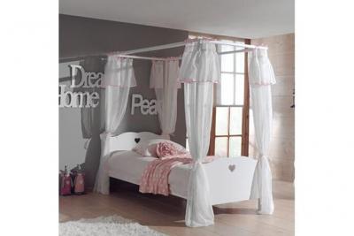 VIPACK  Amori Lit Simple Baldaquin 90x200cm Laqu Blanc + Rideau De Lit