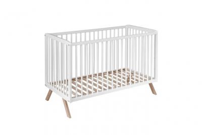 BABY FOX Lit b&eacute;b&eacute; en bois massif blanc avec sommier r&eacute;glable en hauteur 60x120