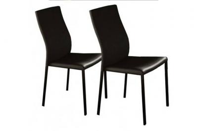 Lot de 2 chaises design HELLEN polyur&eacute;thane fa&ccedil;on cuir noir pieds laqu&eacute;s noir