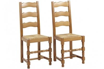 Lot de 2 chaises seguin - h&ecirc;tre massif & assise en paille de seigle