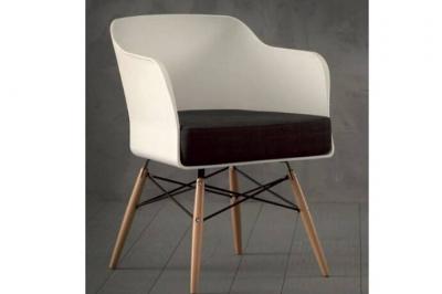 Lot de 4 chaises design NORDIKA coque blanche et h&ecirc;tre massif coussin anthracite