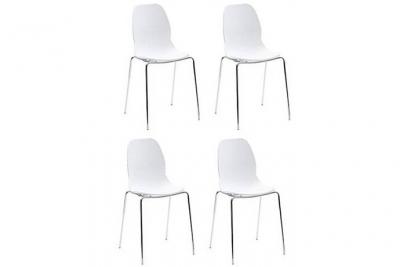 Lot de 4 chaises shell metal design blanche pi&eacute;tement chrom&eacute;