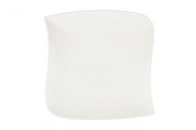 SECRET DE GOURMET Assiette &agrave; dessert carr&eacute;e design vague - 21 cm x 21 cm - Porcelaine Blanc