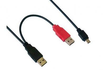 MCL SAMAR Connectique PC  C&acirc;ble 2xUSB-A m&acirc;le (Alim&Data)/Mini B m&acirc;le#