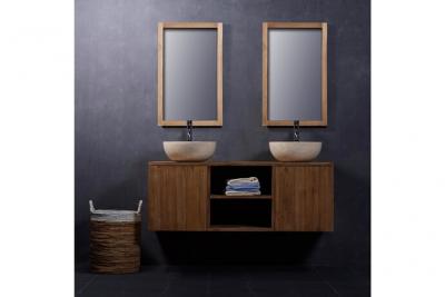 Meuble de salle de bain suspendu en teck massif 135 cm NOA