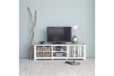BERAH GETAH ATLANTIC Meuble TV en pin recycl&eacute; massif 180 cm