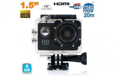 YONIS Mini Cam&eacute;ra Sport HD 1080P Etanche 30M Ecran Photos Vid&eacute;o Angle 140&deg; Noir 8 Go -