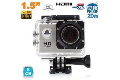 YONIS Mini cam&eacute;ra sport hd 1080p &eacute;tanche 30m &eacute;cran photos vid&eacute;o angle 140&deg; argent 8 go 