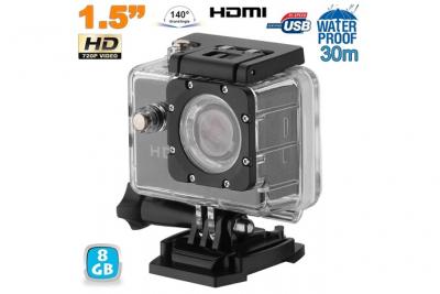 YONIS Mini Cam&eacute;ra Sport HD 720P Etanche 30M Ecran 1.5' Photos Vid&eacute;o 140&deg; Noir 8 Go -