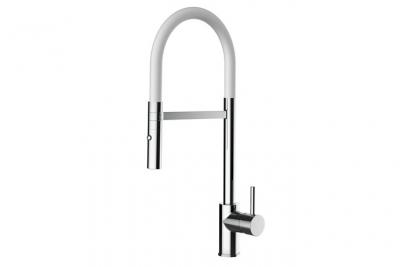 VIZIO Mitigeur &eacute;vier robinet cuisine blanc bec orientable et douchette 2 jets