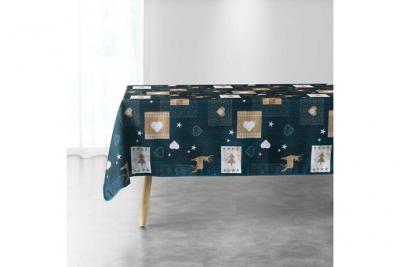 DOUCEUR D INTERIEUR Nappe antitache rectangle 150 x 240 cm polyester imprim&eacute; ? Augustin bleu