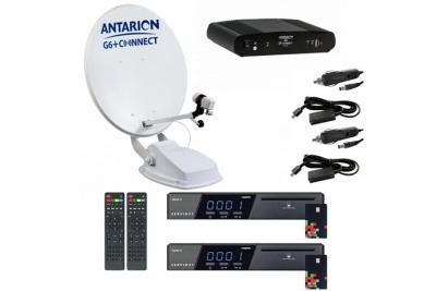 ANTARION Pack Parabole Satellite Automatique TWIN 65cm Camping Car + 2x R&eacute;cepteur TNTSAT HD Astra