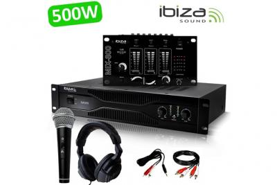 IBIZA SOUND Pack Sono Dj Amplificateur 500W SA500 + Table de mixage MIX800 + CASQUE MICRO + C&acirc;blages RCA + PC