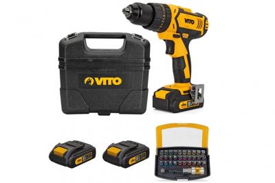 VITO Perceuse visseuse &agrave; batterie Lithium 18 V 2 batteries 2 Ah Chargeur inclus + Accessoires