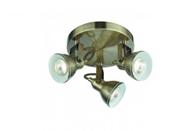 SEARCHLIGHT Plafonnier Focus en laiton antique, 3 spots
