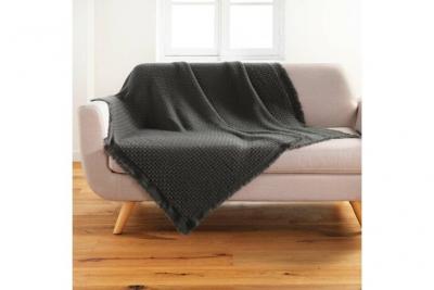  Plaid &agrave; franges acrylique Coraline anthracite 125x150 cm