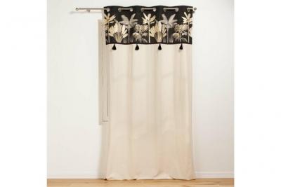 Rideau a oeillets 140 x 240 cm coton uni+top imp. Met.+pompon karaba