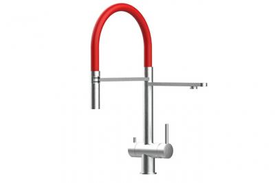 VIZIO Robinet de cuisine 3 voies en acier inox chirurgical bross&eacute; - douche 2jets d&eacute;tachable VZFX018183