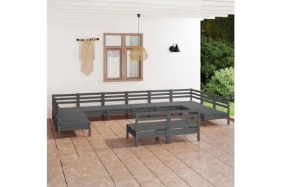 VIDAXL Salon De Jardin 12 Pcs Gris Bois De Pin Massif  