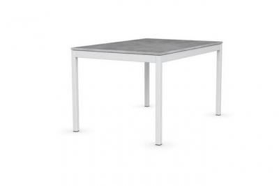 Table extensible snap gris b&eacute;ton pi&eacute;tement laqu&eacute; blanc 130x90 cm
