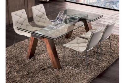 Table repas extensible designa en verre pi&eacute;tement noyer 20100836250