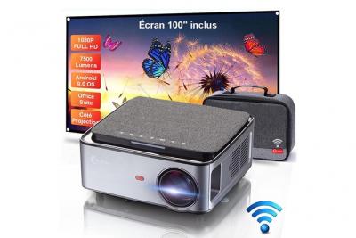  Vid&eacute;oprojecteur WiFi Bluetooth 2.4G + 5G WIFI Android 2Go + 16Go 1080P FULL HD 300 Ecran Max Blanc