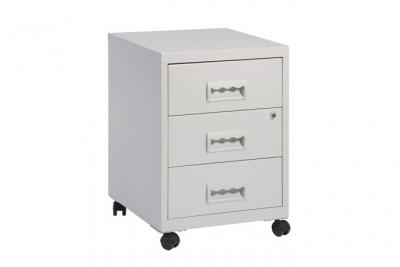Caisson de rangement 3 tiroirs en acier sur roulettes gris perle